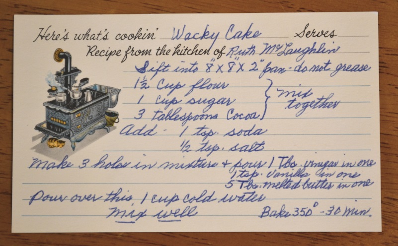 Grandma Troxels Wacky Cake Recipe Card