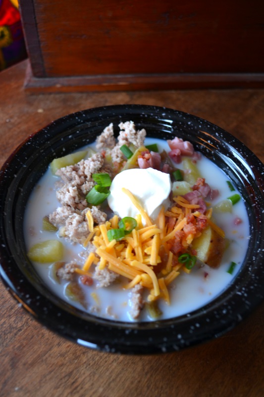 Loaded potato soup full of meats and flavor from www.ApronFreeCooking.com