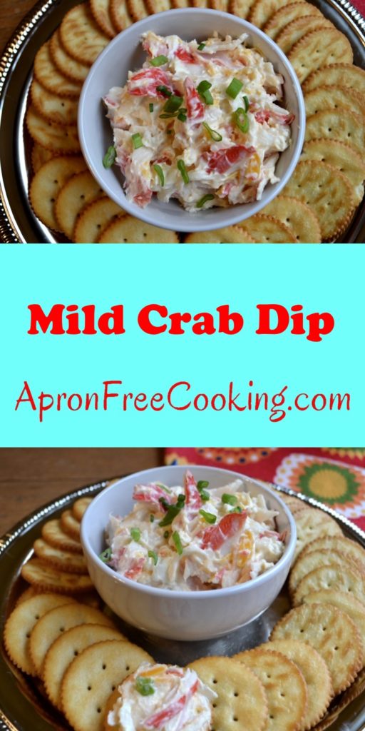 Mild Crab Dip in white bowl surrounded by crackers from www.ApronFreeCooking.com