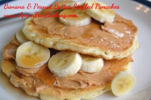 Banana & Peanut Butter Stuffed Pancakes Close Up