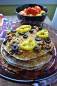 Taco Lasagna with black olives and yellow peppers from www.ApronFreeCooking.com