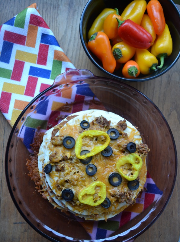 Taco Lasagna with black olives and yellow peppers from www.ApronFreeCooking.com