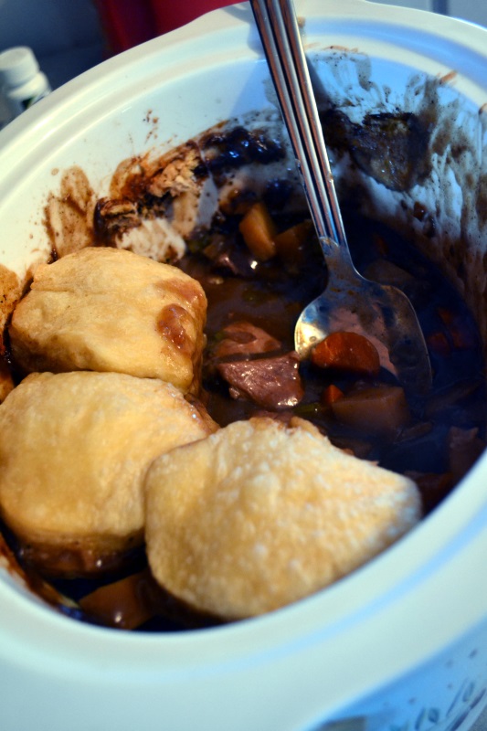 Crockpot Beef Stew and Biscuits 