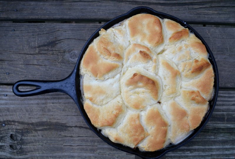Chicken Pot Pie in cast iron skillet from www.ApronFreeCooking.com