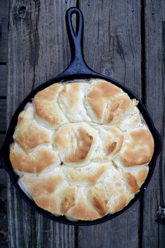 Chicken Pot Pie in cast iron skillet from www.ApronFreeCooking.com