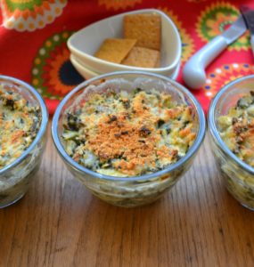 Spinach Artichoke Individual Appetizers in glass bowls