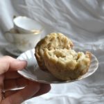 Banana Tea Muffins on a white plate ready to eat with afternoon tea. from www.ApronFreeCooking.com