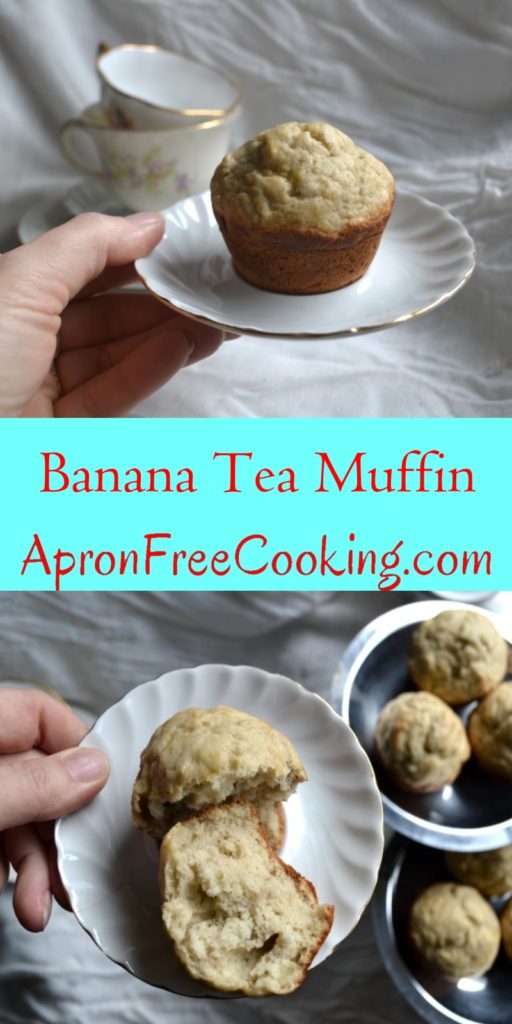 Banana Tea Muffins on a white plate ready to eat with afternoon tea. from www.ApronFreeCooking.com