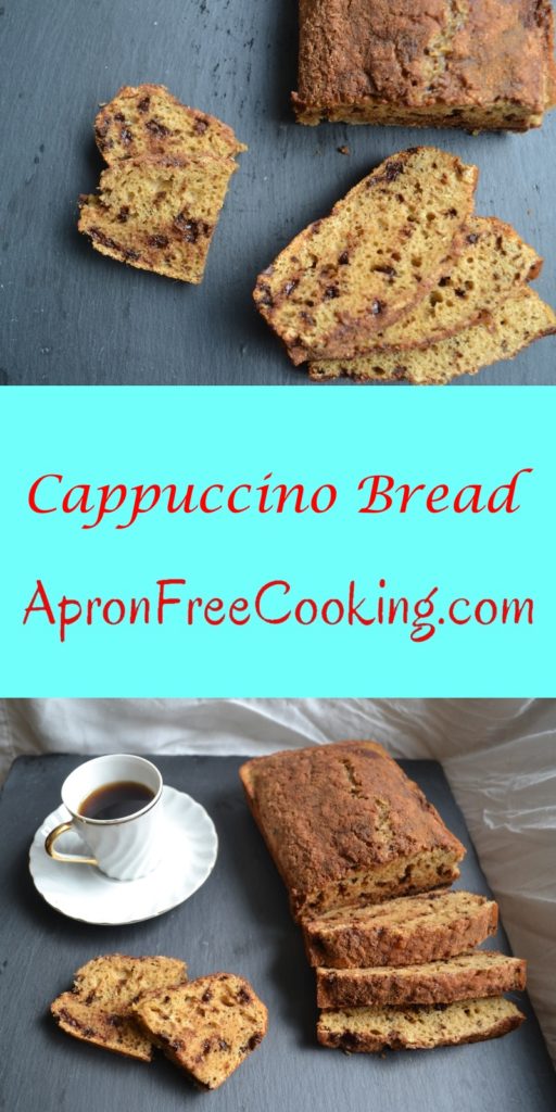 Cappuccino Bread with a cup of coffee on slate from www.ApronFreeCooking.com