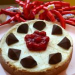 Valentine Cheesecake with cherry topping and chocolate diamonds from www.ApronFreeCooking.com