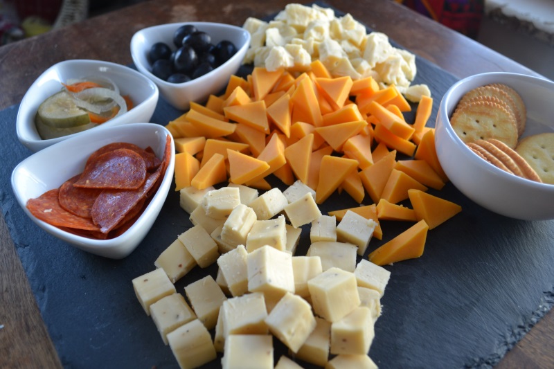 Meat and Cheese Snack Board with three kinds of cheese makes snacking easy. from www.ApronFreeCooking.com