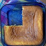 Lunch Lady Cornbread in a blue dish. Make your inner 4th grader happy. from www.ApronFreeCooking.com