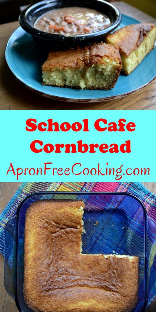 Lunch Lady Cornbread in a blue dish. Make your inner 4th grader happy. from www.ApronFreeCooking.com