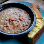 Ham and Bean Soup for Two with cornbread on the side from www.ApronFreeCooking.com