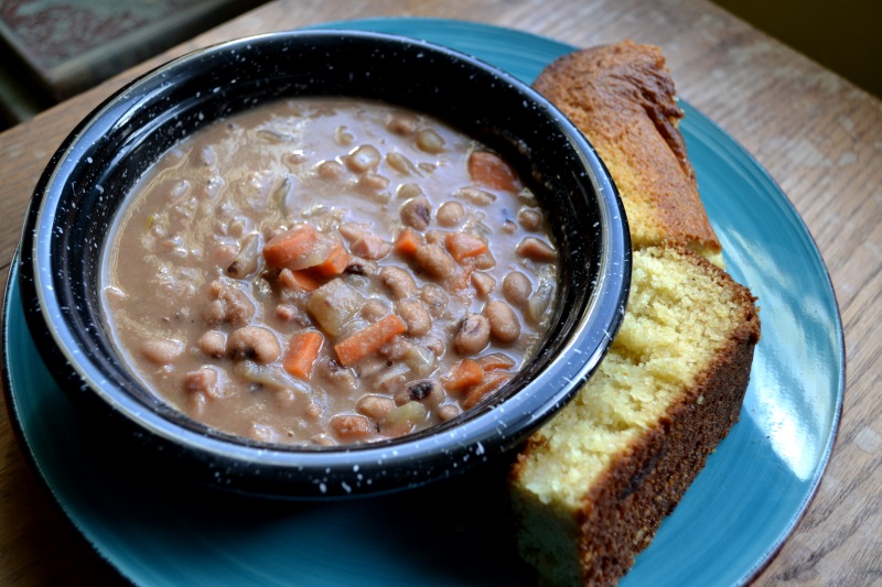 Ham and Bean Soup for Two with cornbread on the side from www.ApronFreeCooking.com