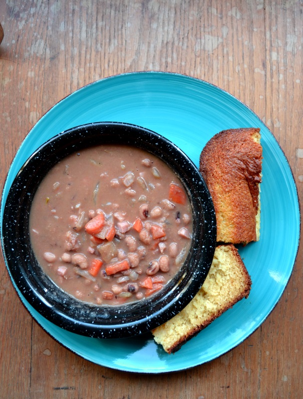 Ham and Bean Soup for Two with cornbread on the side from www.ApronFreeCooking.com