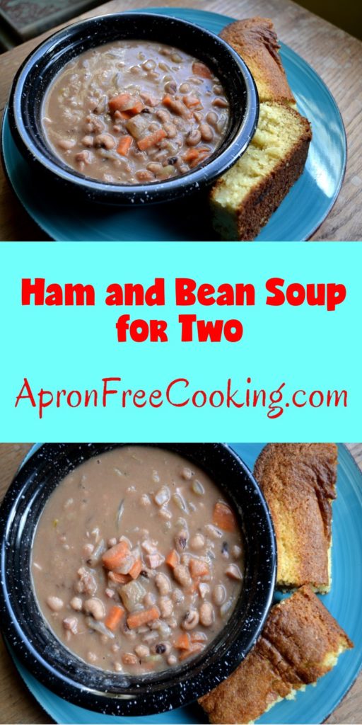 Ham and Bean Soup for Two with cornbread on the side from www.ApronFreeCooking.com