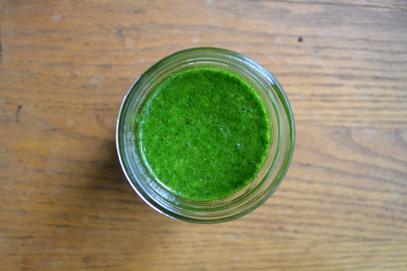 Garden Fresh Basil Oil in glass mason jar from www.ApronFreeCooking.com