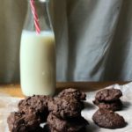 Death by Chocolate Mason Jar Cookies with a bottle of milk from www.ApronFreeCooking.com