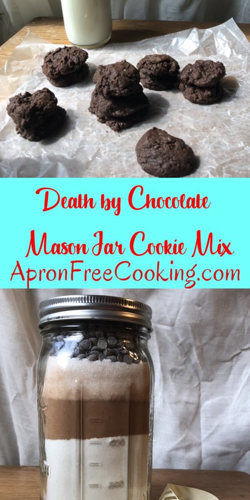Death by Chocolate Mason Jar Cookies Pin from www.ApronFreeCooking.com