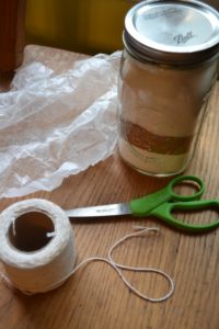 Mason Jar Brownies Wrapping materials string wax paper and scissors from www.ApronFreeCooking.com