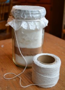 Mason Jar Brownies Wrapped and tied with string from www.ApronFreeCooking.com