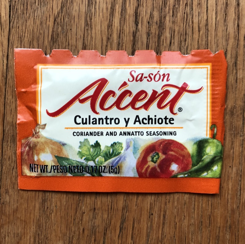 Accent spice packet used in hearty chicken soup from www.ApronFreeCooking.com