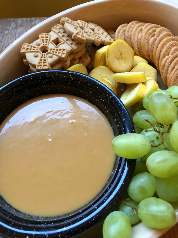 Homemade Dulce de Leche Caramel Dip with dippers from www.ApronFreeCooking.com