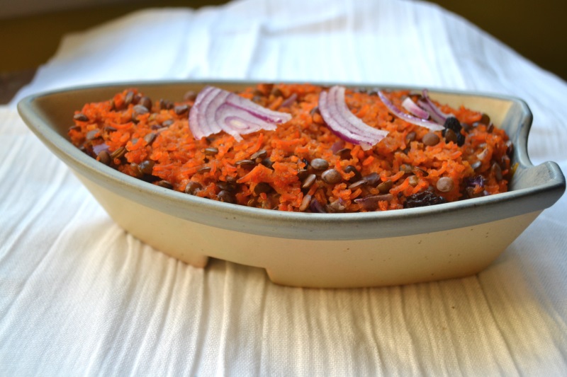 Rice and Lentils baked in serving dish from www.ApronFreeCooking.com
