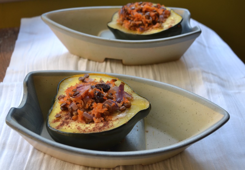 Stuffed Acorn Squash with rice and lentil pilaf from www.ApronFreeCooking.com