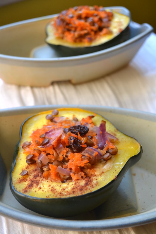 Stuffed Acorn Squash with rice and lentil pilaf from www.ApronFreeCooking.com