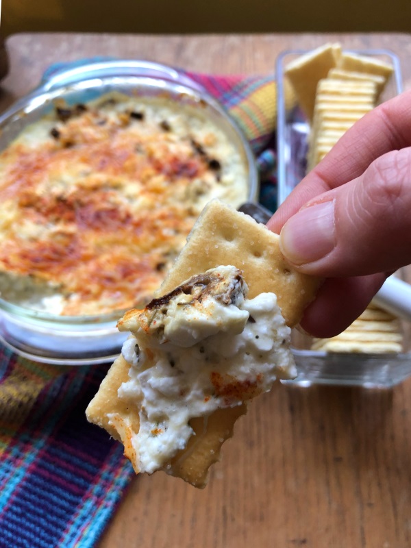 Herbal Cheese Dip served on cracker from www.ApronFreeCooking.com