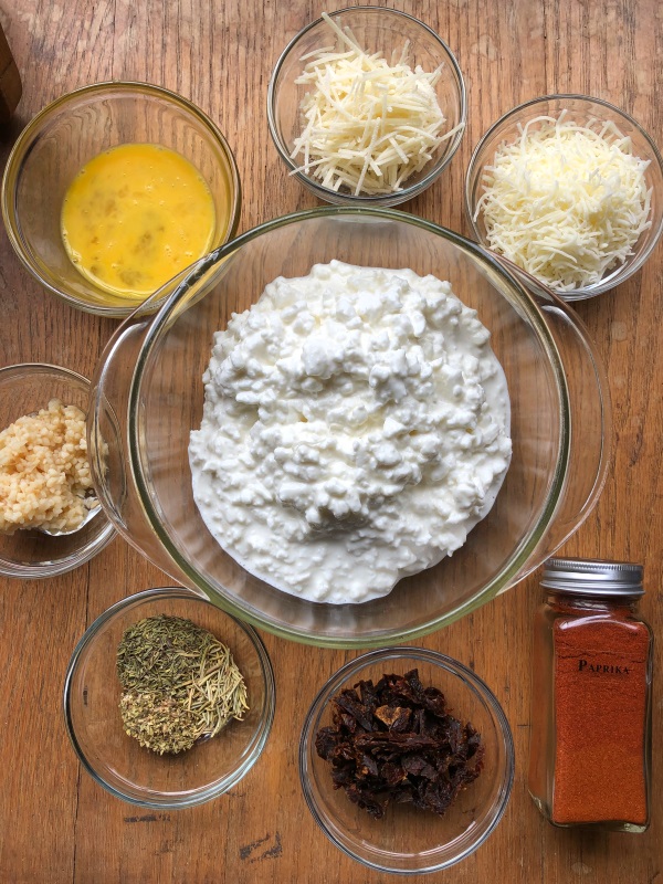 Herbal Cheese Dip Ingredients collected on the table from www.ApronFreeCooking.com