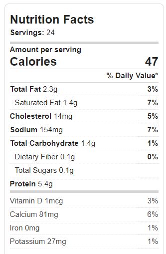 Herbal Cheese Dip Nutrition