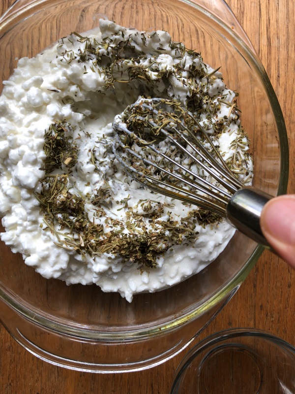 Herbal Cheese Dip Step 2 mix herbs in