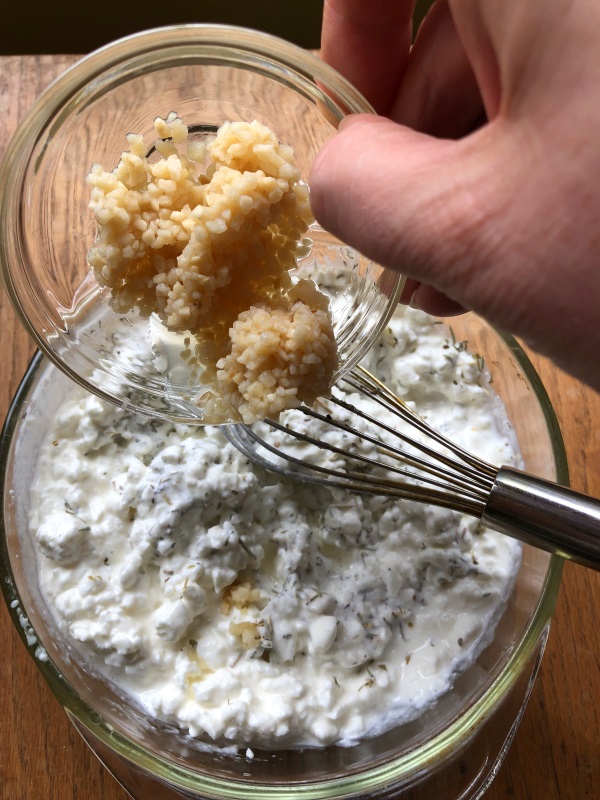 Herbal Cheese Dip Step 3 add garlic
