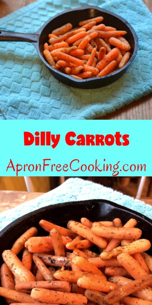 Dilly Carrots in cast iron skillet from www.ApronFreeCooking.com