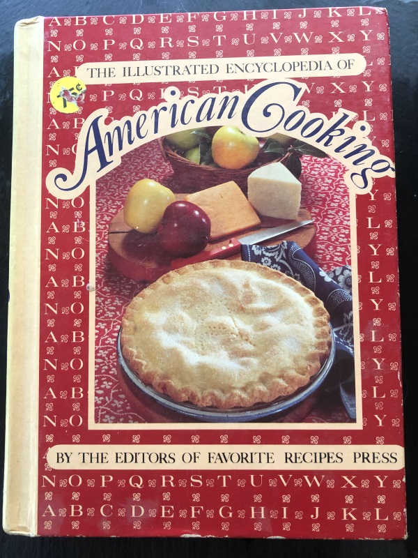 Encyclopedia of American Cooking front cover, red with picture of apple pie in center