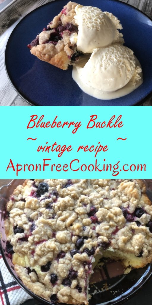 for easy pinning on pinterest, two pictures of blueberry buckle 