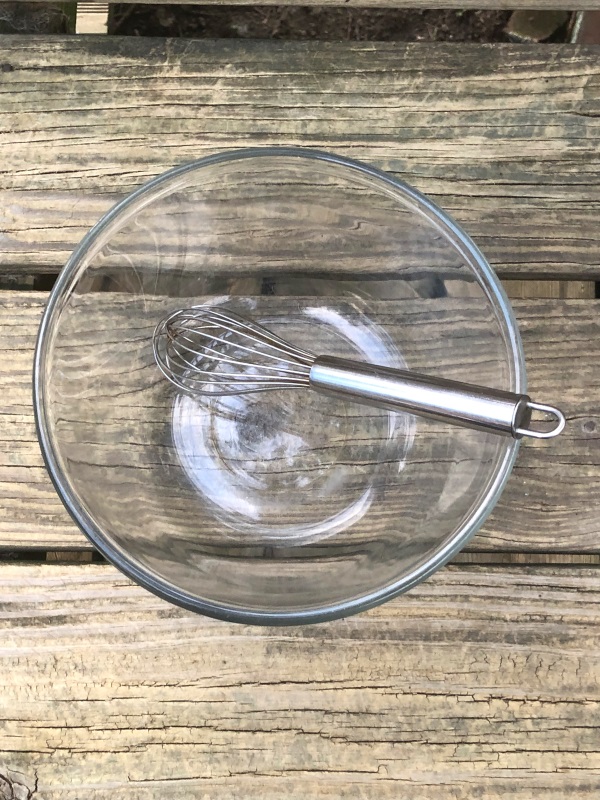 Blueberry Cornbread Muffins Step 00 medium to large glass mixing bowl and wire whisk