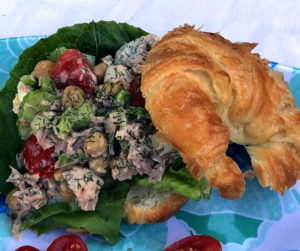 tuna salad on croissant roll