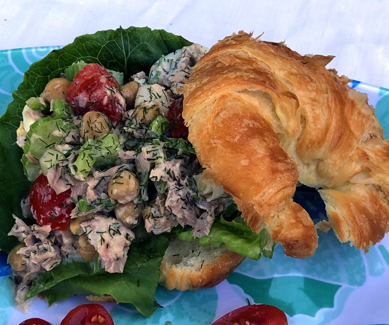 tuna salad on croissant roll 