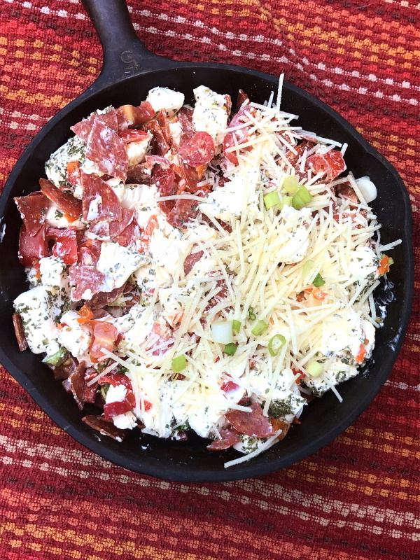 pizza dip in cast iron skillet