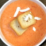 roasted red pepper soup in mug